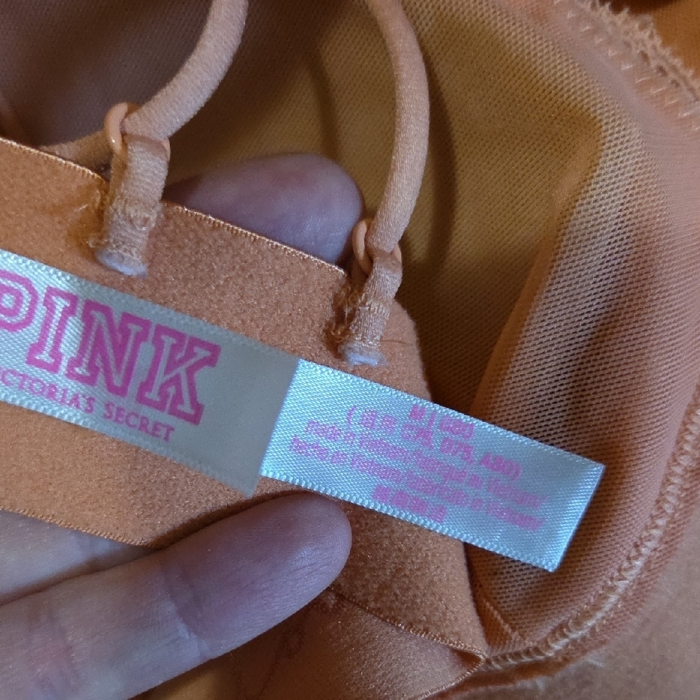 PINK Victoria's Secret Halter Style Strappy Lace Bralette - Peach Size M - Picture 2 of 2